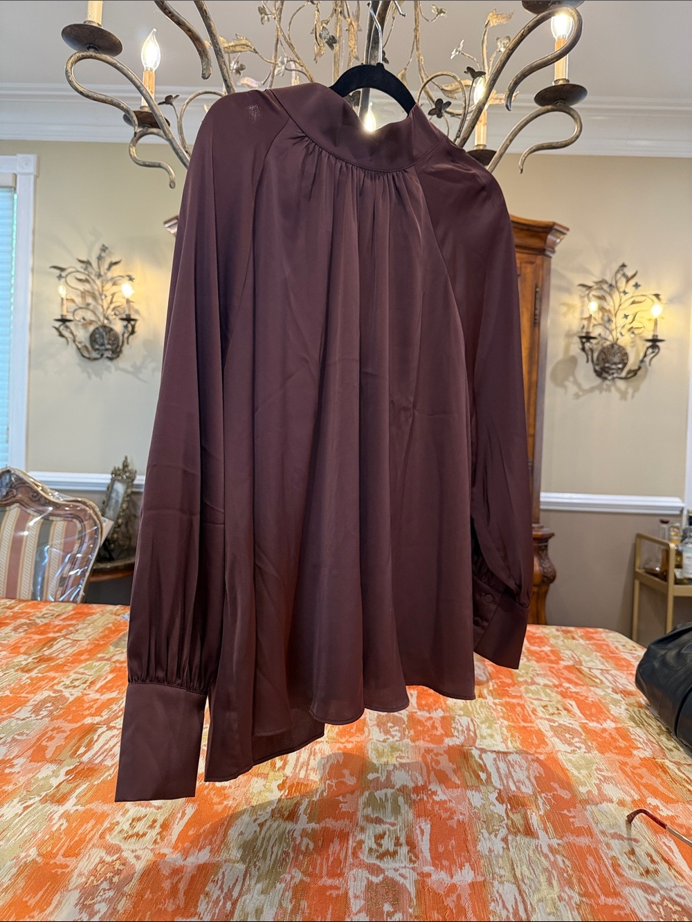 H&M long sleeve silky dark brown dressy blouse.